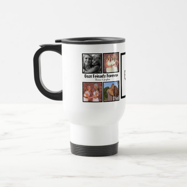 Personalised Best friends forever 4 photo collage Travel Mug (Left)