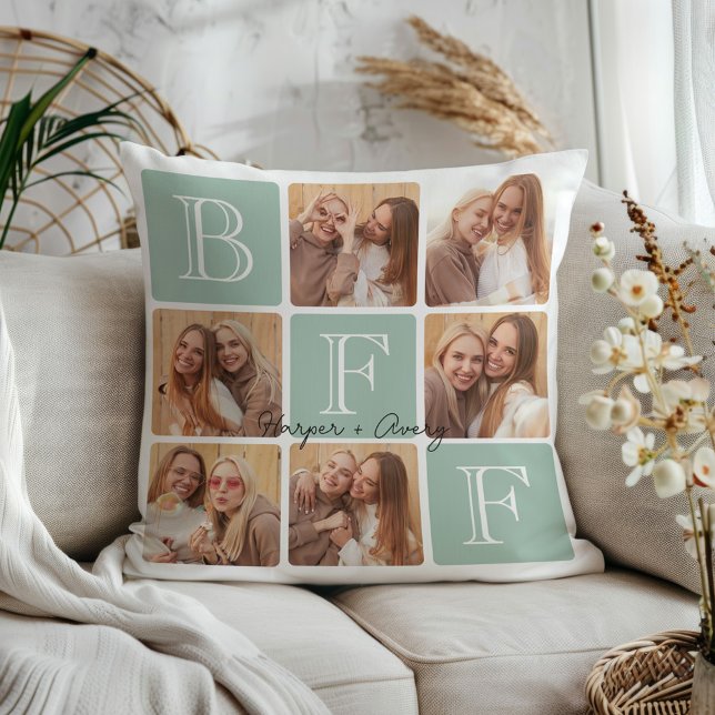 Personalised Best Friends Forever 6 Photo Collage Cushion (Celebrate your unbreakable bond with this "Best Friends Forever" photo pillow! )