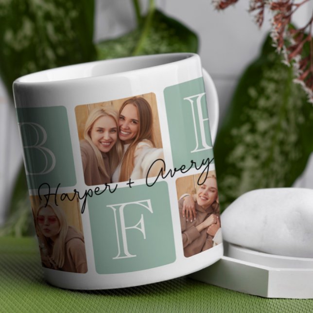 Personalised Best Friends Forever 7 Photo Collage Coffee Mug (Celebrate your unbreakable bond with this "Best Friends Forever" photo mug! )
