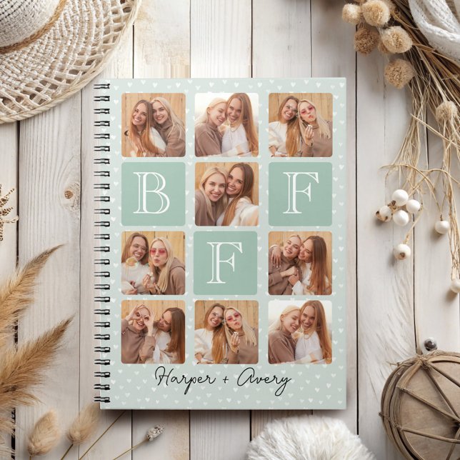 Personalised Best Friends Forever 9 Photo Collage Notebook (Celebrate your unbreakable bond with this "Best Friends Forever" photo notebook! )