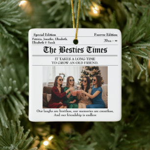 Personalised Best Friends Newspaper 2 Photo Ceramic Ornament
