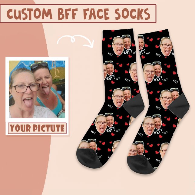 Personalised Best Friends Photo - Face on Black Socks (Creator Uploaded)