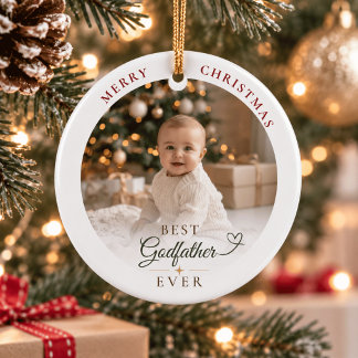Personalised Best Godfather Ever Christmas Photo  Ceramic Tree Decoration