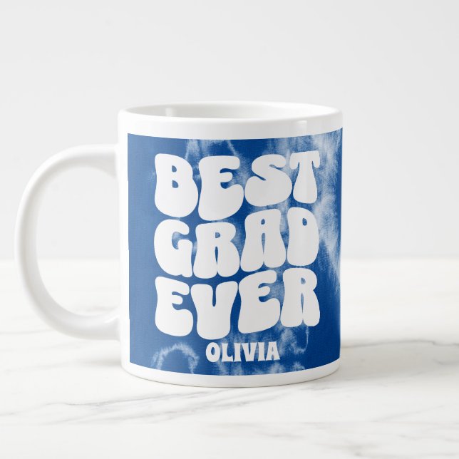 Personalised Best Grad Ever Blue Tie Dye  Large Coffee Mug (Left)