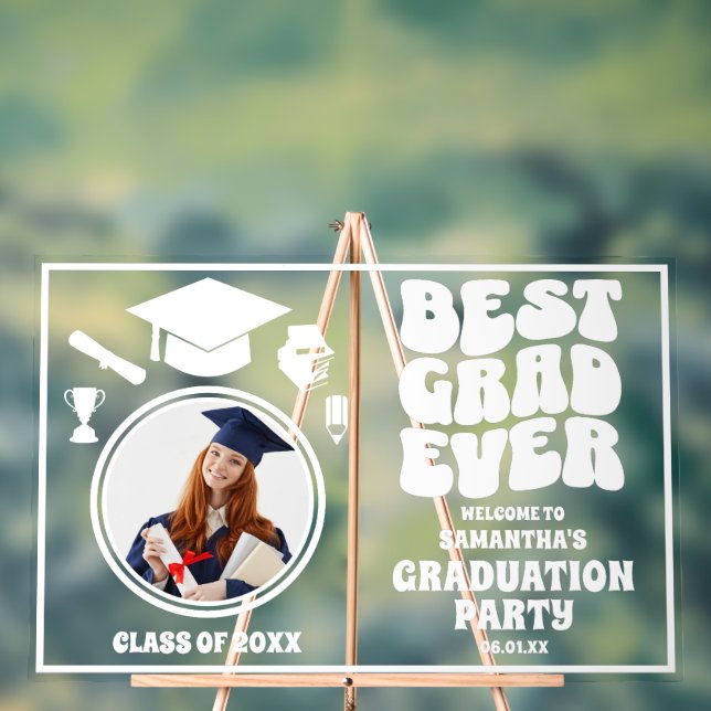 Personalised Best Grad Ever Photo Graduation Party Acrylic Sign (Neutral)