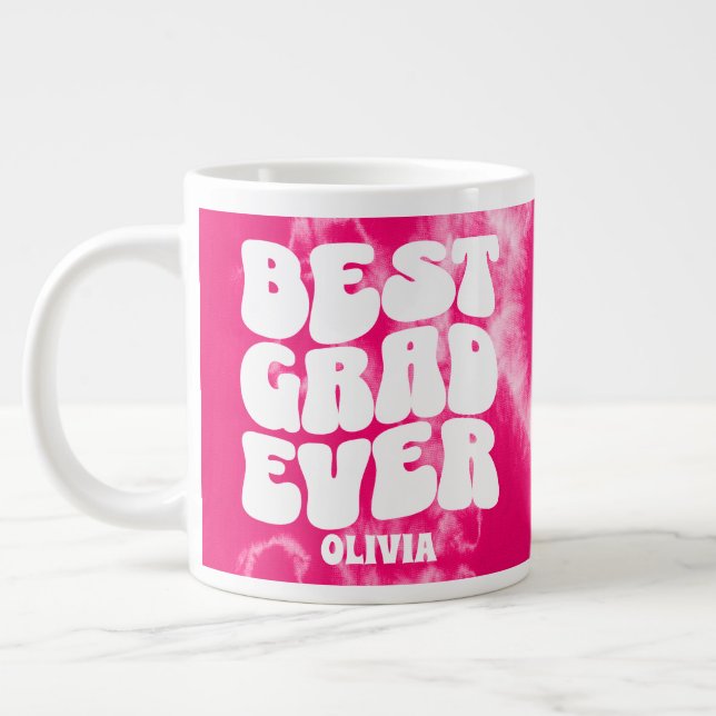 Personalised Best Grad Ever Pink Tie Dye  Large Coffee Mug (Left)