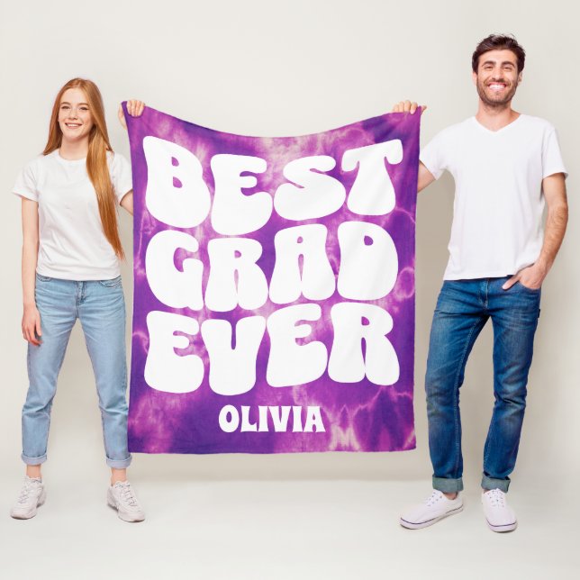 Personalised Best Grad Ever Purple Tie Dye Fleece Blanket (In Situ)