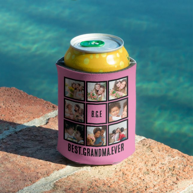 Personalised Best Grandma Ever 8 Photo Collage Can Cooler (In Situ Pool)