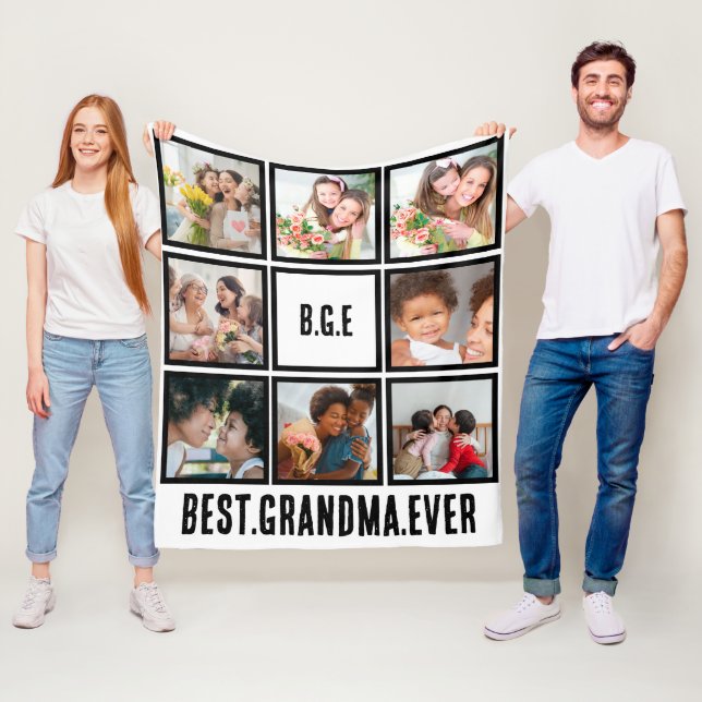 Personalised Best Grandma Ever 8 Photo Collage Fleece Blanket (In Situ)