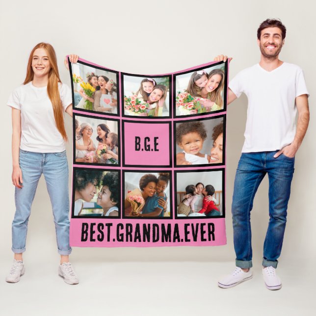 Personalised Best Grandma Ever 8 Photo Collage Fleece Blanket (In Situ)