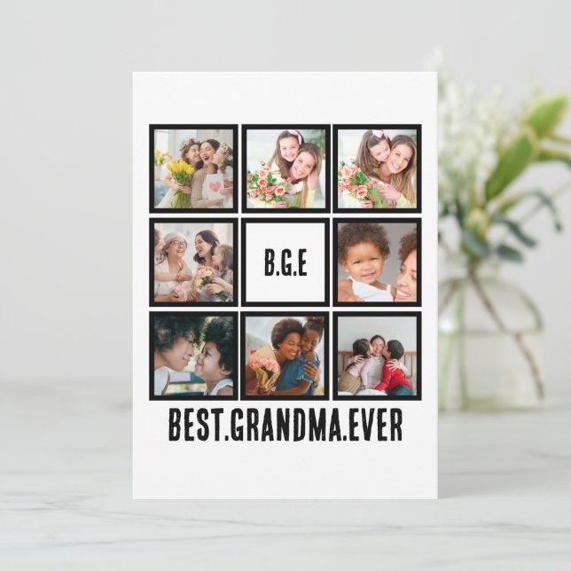 Personalised Best Grandma Ever 8 Photo Collage Holiday Card (Standing Front)