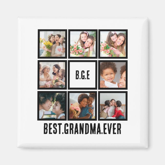 Personalised Best Grandma Ever 8 Photo Collage Magnet (Front)