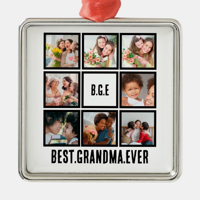 Personalised Best Grandma Ever 8 Photo Collage  Metal Tree Decoration (Front)