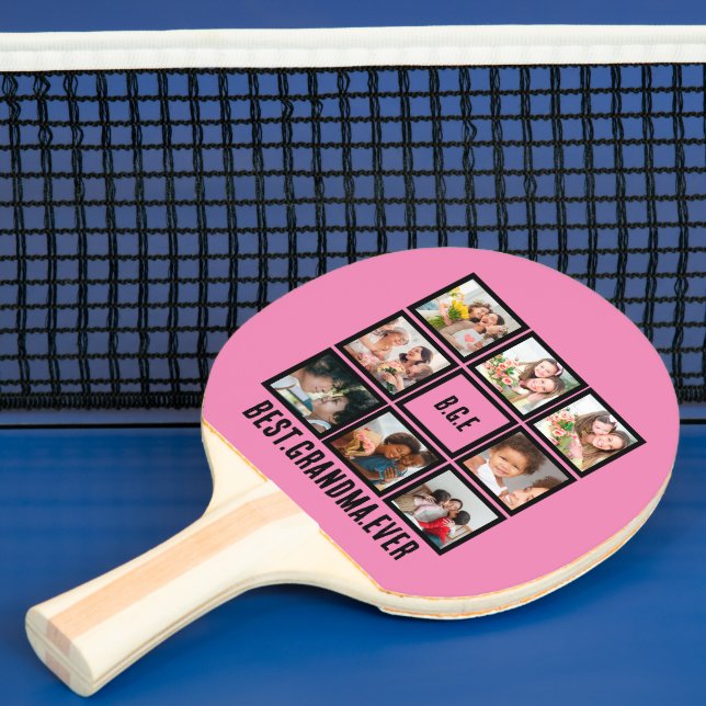 Personalised Best Grandma Ever 8 Photo Collage Ping Pong Paddle (Insitu)