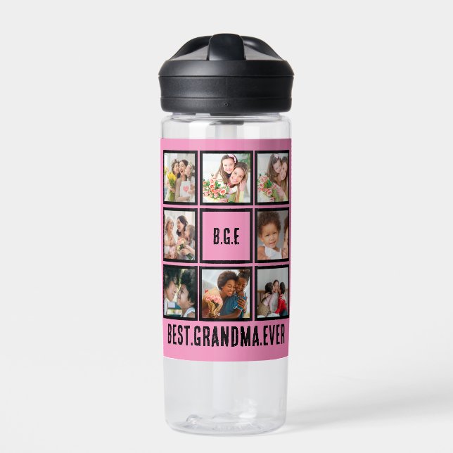 Personalised Best Grandma Ever 8 Photo Collage Water Bottle (Front)