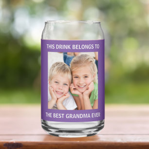 Personalised Best Grandma Ever Photo Purple Can Glass