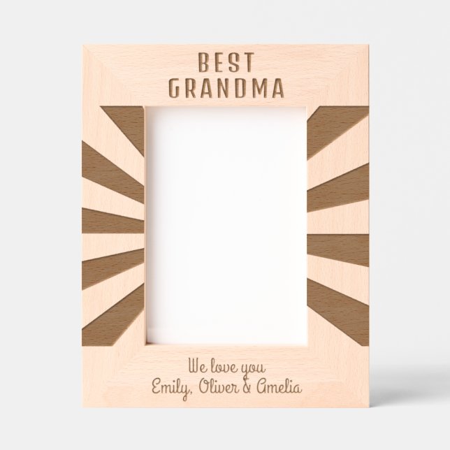Personalised Best Grandma Sun Burst Keepsake  Etched Frames (Front)