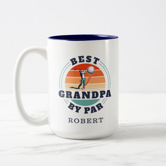 Personalised Best Grandpa By Par Golfing Lover Two-Tone Coffee Mug (Left)