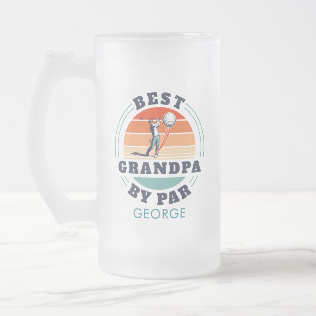 Personalised Best Grandpa By Par Grandparents Day Frosted Glass Beer Mug (Left)