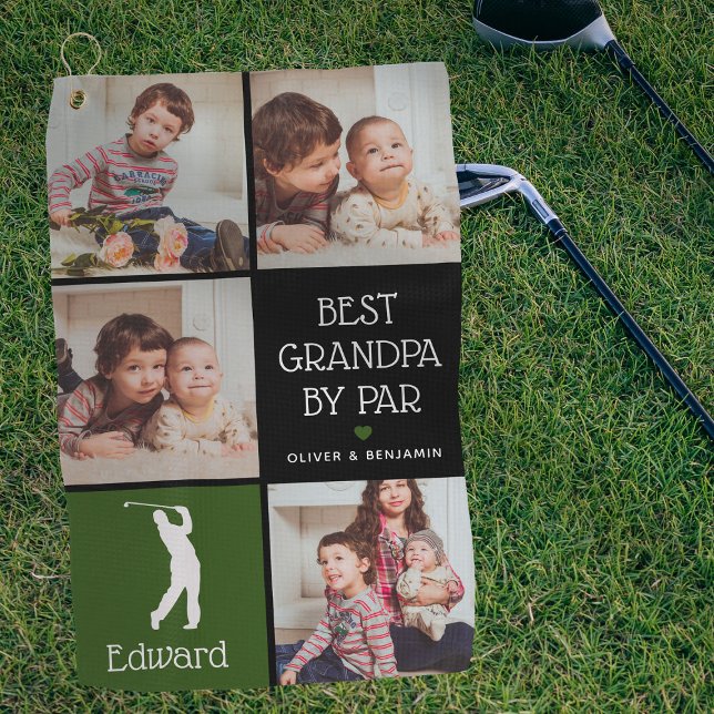 Personalised Best Grandpa by Par Photo Gift Golf Towel (Creator Uploaded)