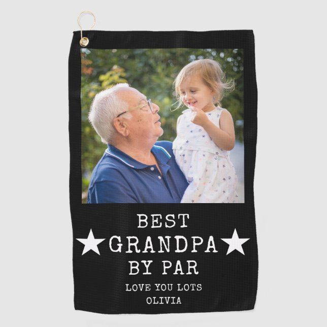 Personalised Best Grandpa by Par Photo Gift  Golf Towel (Front)