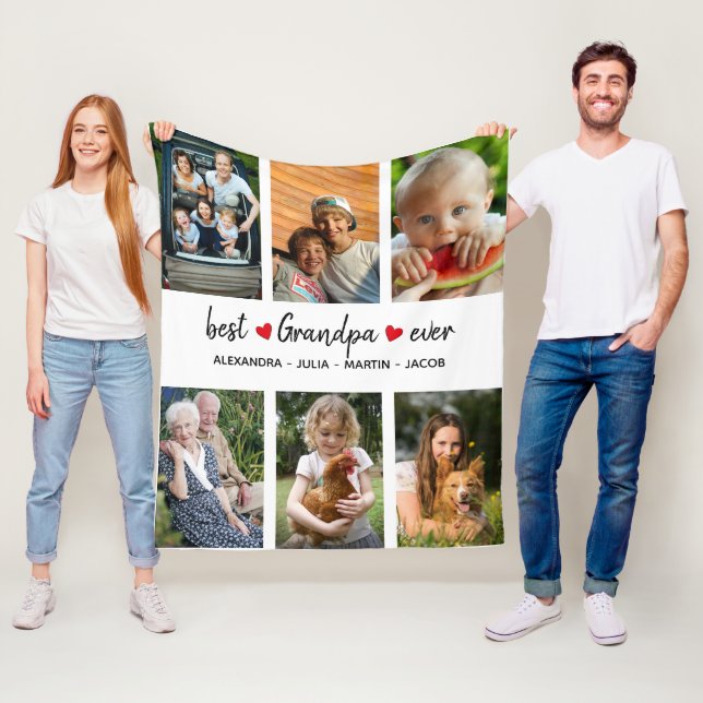 Personalised Best Grandpa Ever 6 Photo  Fleece Blanket (In Situ)