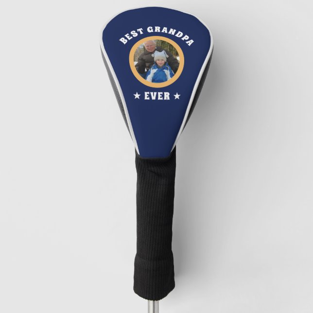Personalised Best Grandpa Ever Custom Family Photo Golf Head Cover (Front)