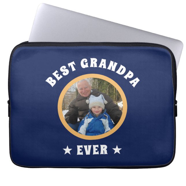 Personalised Best Grandpa Ever Custom Family Photo Laptop Sleeve (Front)