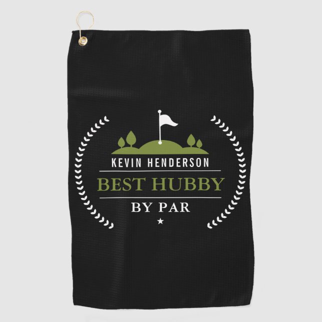 Personalised Best Hubby By Par Golf Towel (Front)