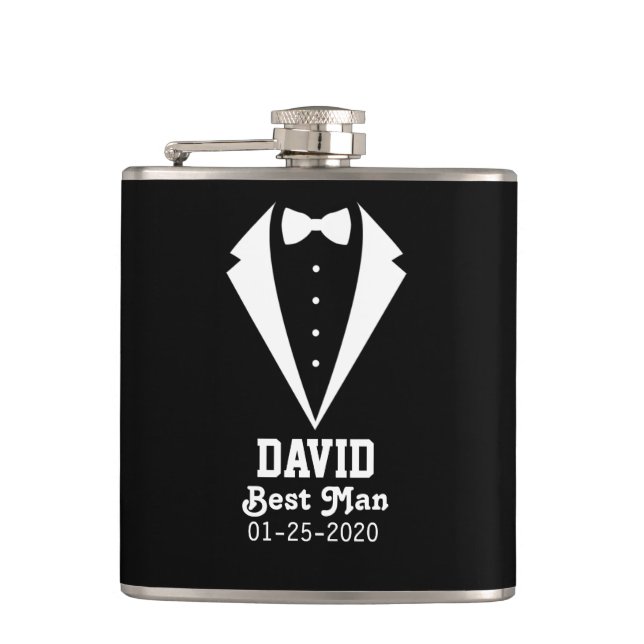 Personalised Best Man Black Flask Gift (Front)