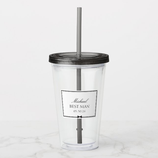 Personalised Best Man Bowtie Wedding Party Gift Acrylic Tumbler (Front)