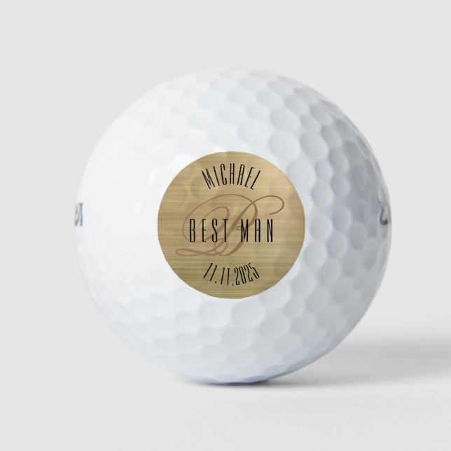 Personalised Best Man Brushed Gold Golf Balls (Front)
