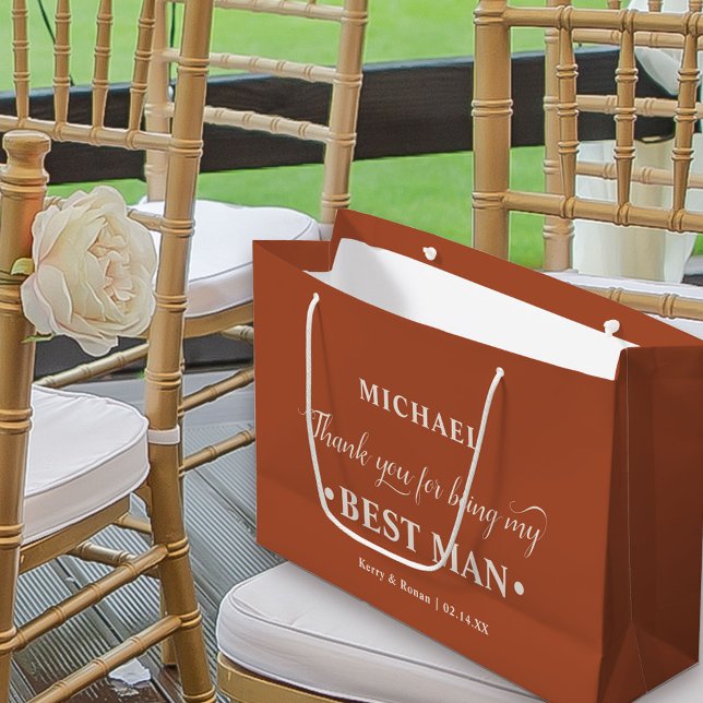 Personalised Best Man Burnt Orange Thank You Large Gift Bag (Terracotta Burnt Orange Wedding Thank You Gift Bag for Best Man)