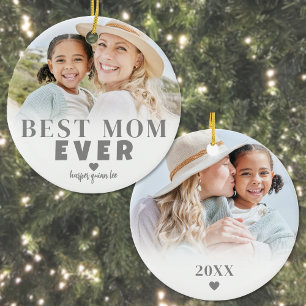Personalised Best Mum 2 Photo Christmas Ceramic Tree Decoration