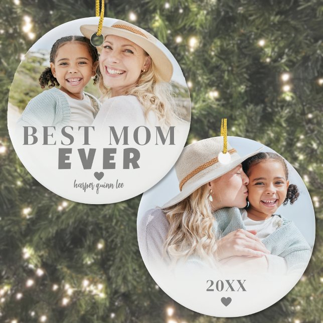 Personalised Best Mum 2 Photo Christmas Ceramic Tree Decoration (Personalized Best Mom 2 Photo Christmas Ceramic Ornament)
