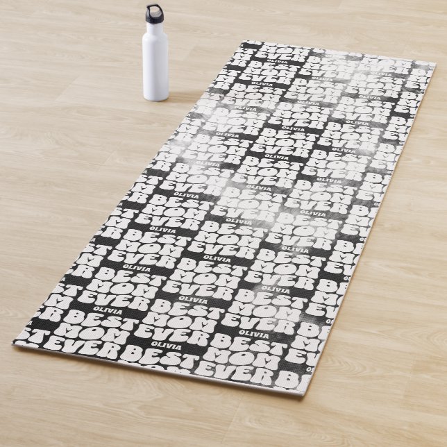 Personalised Best Mum Ever Black Tie Dye  Yoga Mat (In Situ)