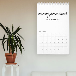 Personalised Best Mum Ever Calligraphy Name Calendar