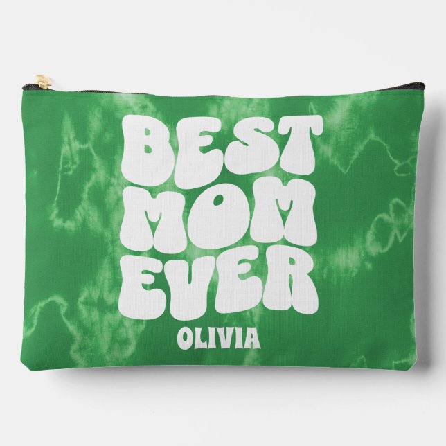 Personalised Best Mum Ever Green Tie Dye  Accessory Pouch (Front)