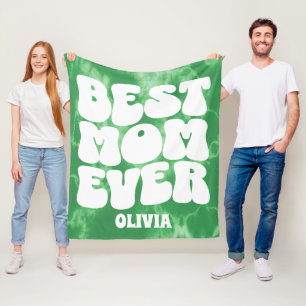 Personalised Best Mum Ever Green Tie Dye Fleece Blanket