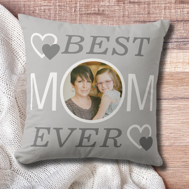 Personalised Best Mum Ever Grey Mothers Day Photo Cushion (Creator Uploaded)