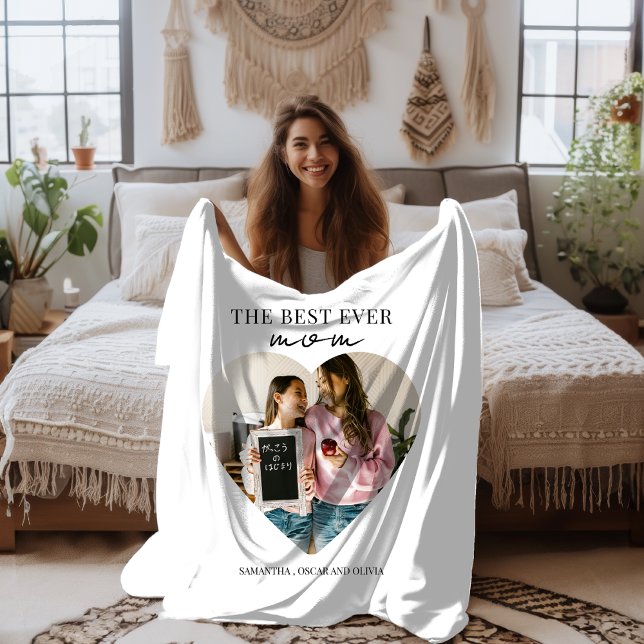 Personalised Best Mum Ever Heart Photo Sherpa Blanket (Creator Uploaded)
