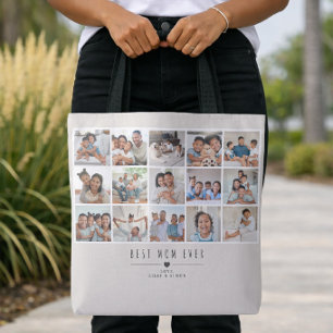 Personalised Best Mum Ever Modern 15‑Photo Gallery Tote Bag