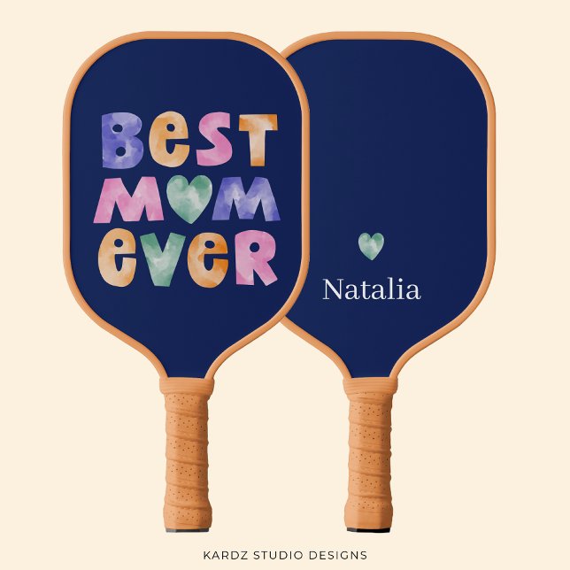 Personalised Best Mum Ever Mothers Day  Pickleball Paddle (Image shows front and back of this personalized pickleball paddle. A great gift for MOM.)