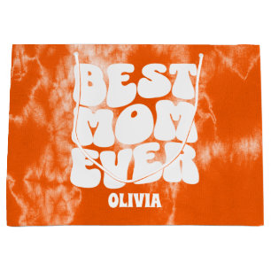 Personalised Best Mum Ever Orange Tie Dye Large Gift Bag