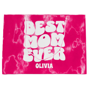 Personalised Best Mum Ever Pink Tie Dye Large Gift Bag