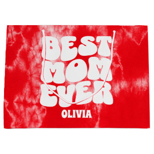 Personalised Best Mum Ever Red Tie Dye Large Gift Bag