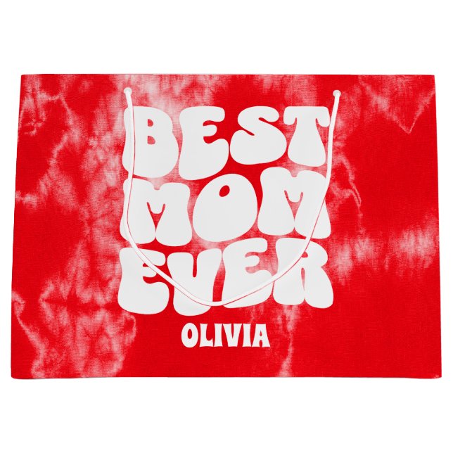 Personalised Best Mum Ever Red Tie Dye  Large Gift Bag (Front)
