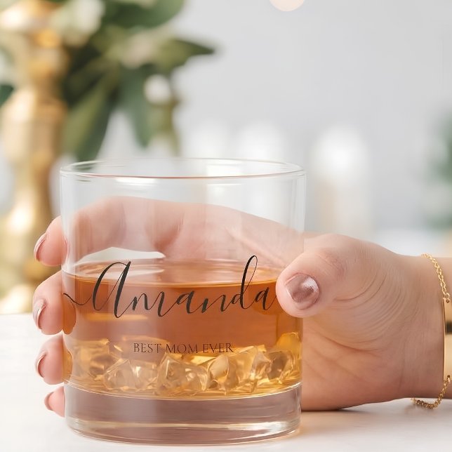 Personalised Best Mum Ever Script Monogram Stemles Whiskey Glass (Creator Uploaded)