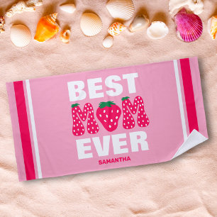 Personalised Best Mum Ever Strawberry Mother's Day Beach Towel