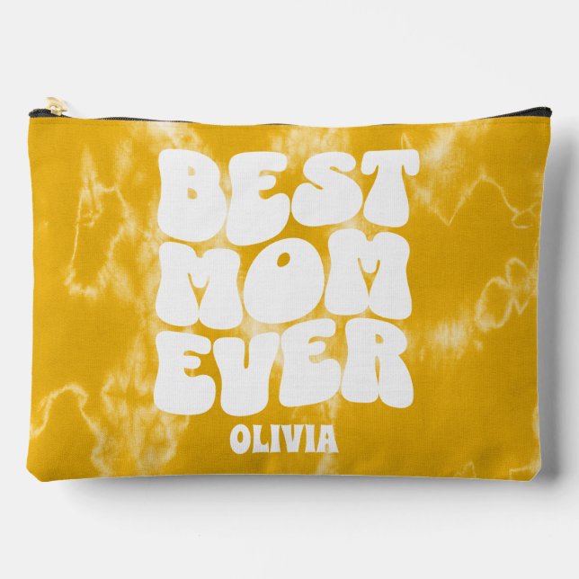 Personalised Best Mum Ever Yellow Tie Dye  Accessory Pouch (Front)